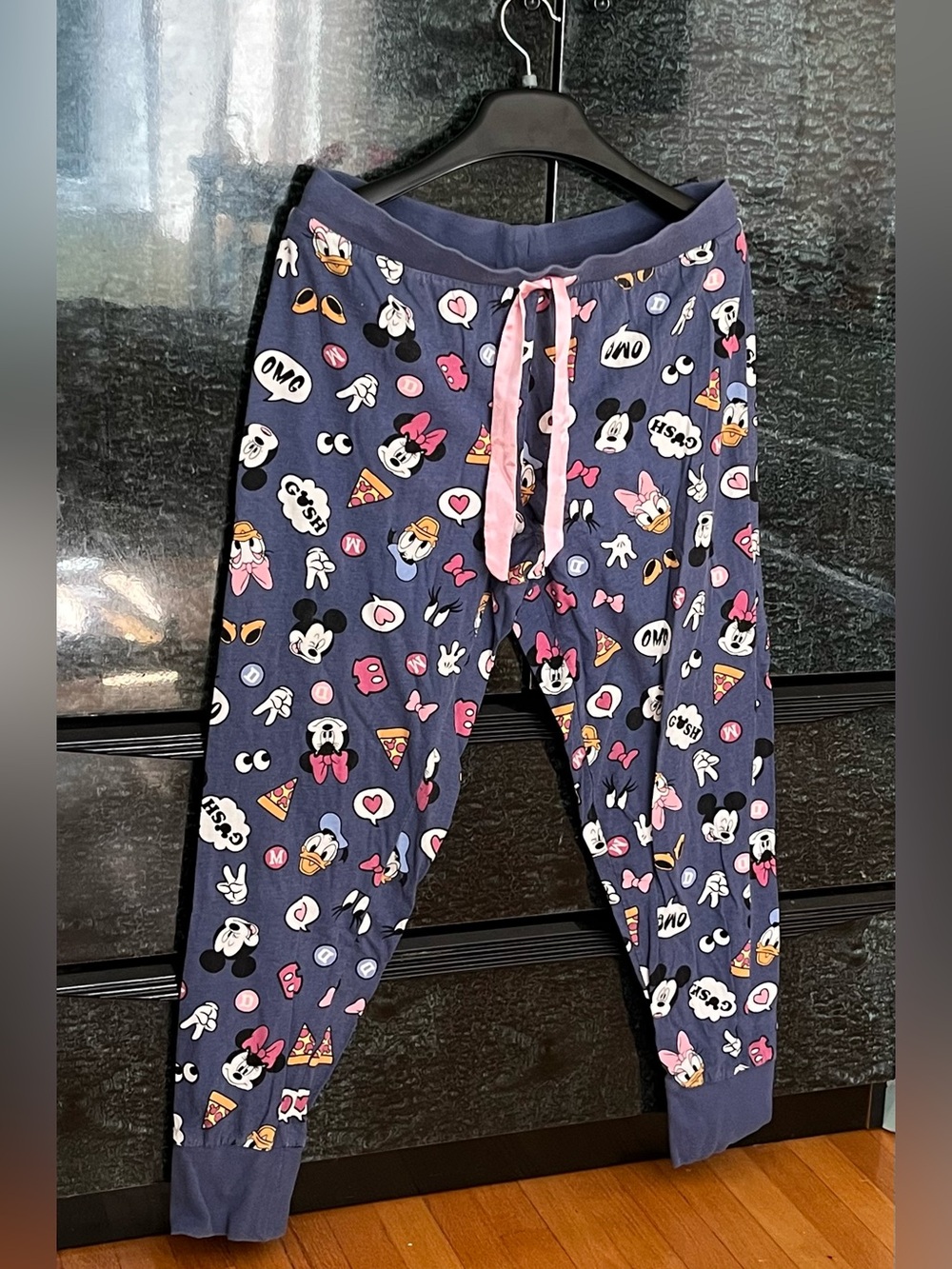 2/25$Disney Navy Cotton Minnie, Mickey and Friends PJ Pants with Pink Drawstring